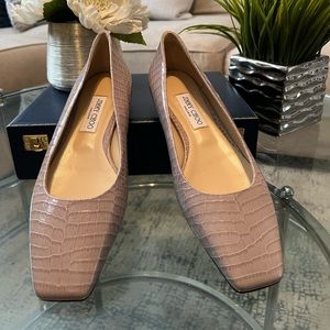 Jimmy Choo Joselyn Croc Embossed Cream Leather Flats
